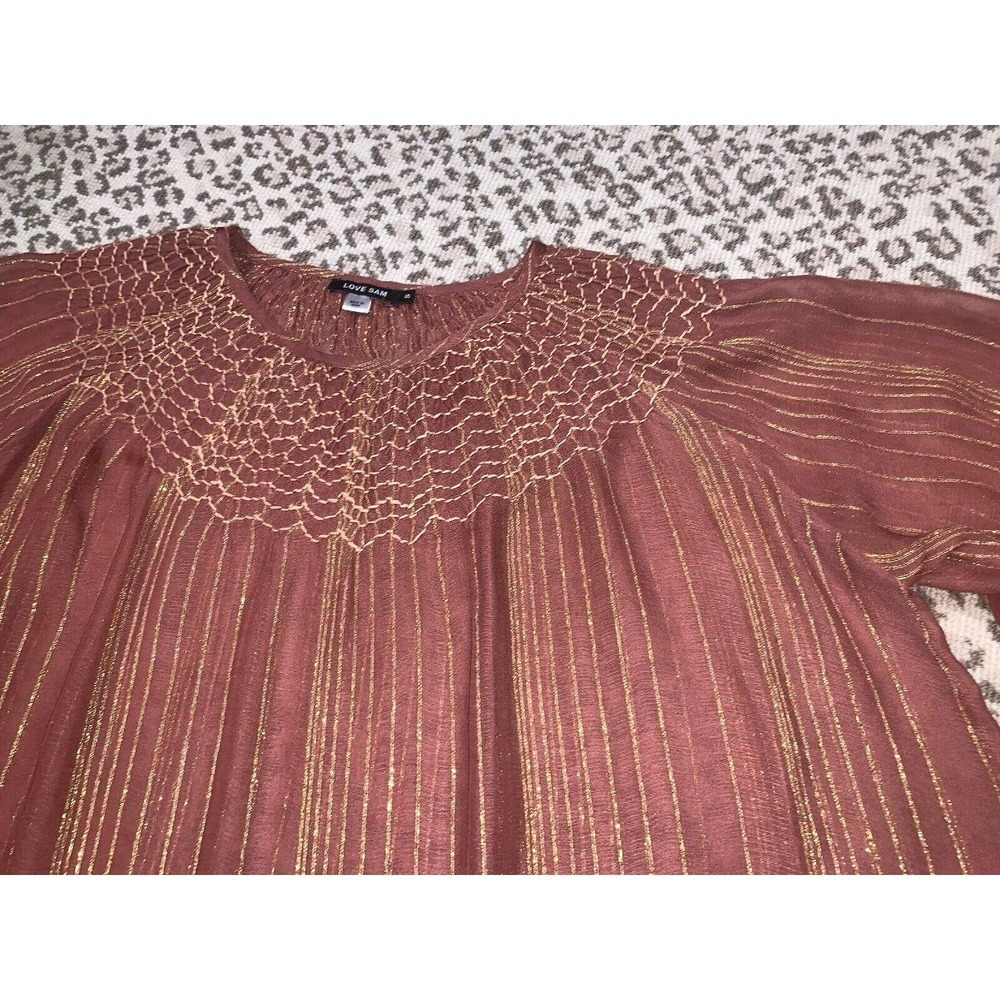 Anthropologie Love Sam Metallic Smocked Peasant Top~S - Picture 3 of 4